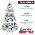 VIVATREES 6.5'/7.5'/9' Snow Flocked Prelit Christmas Tree with Pine Cones, Warm White Lights, Metal Stand and Hinged Branches