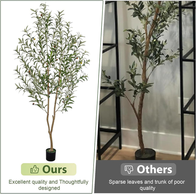 6FT Olive Tree Artificial Indoor, 72in Tall Faux Olive Tree with Pot, Fake Potted Tree with Fruits for Home Office Decor