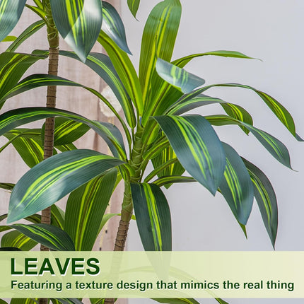 VIVATREES Dracaena Tree 5FT Artificial, 60in Tall Faux Dracaena Tree with 15.7 White Planter, Fake Potted Tree for Indoor & Outdoor Home Office Decor