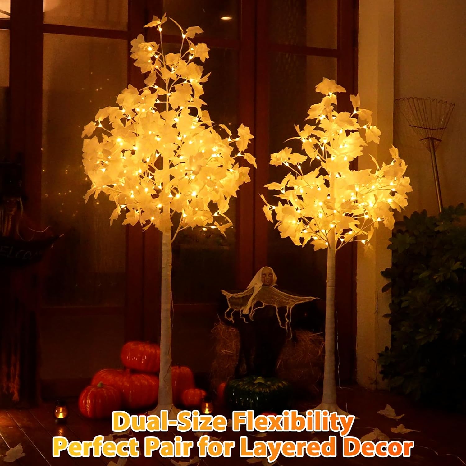 6FT 120LED Artificial Lighted White Maple Tree, Tall Tree with Dual-Tone Lights (Cold & Warm White) Thanksgiving, Christmas, Autumn Harvest Outdoor Indoor Home Decor