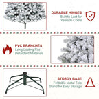 6.5' Snow Flocked Artificial Christmas Tree with Pine Cones, Metal Stand and Hinged Branches