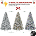 Vivatrees 6.5'/7.5'/9' Prelit Snow Flocked Christmas Tree with Pine Cones and Berries, Color Changing LED Lights, Branch Tips, Metal Stand and Hinged Branches, 10 Color Modes