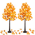2 Pack 5FT Artificial Lighted Maple Tree with 96 LEDs, Fall Tree with Warm White Lights for Indoor Outdoor Autumn Halloween Thanksgiving Decor