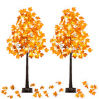 2 Pack 5FT Artificial Lighted Maple Tree with 96 LEDs, Fall Tree with Warm White Lights for Indoor Outdoor Autumn Halloween Thanksgiving Decor