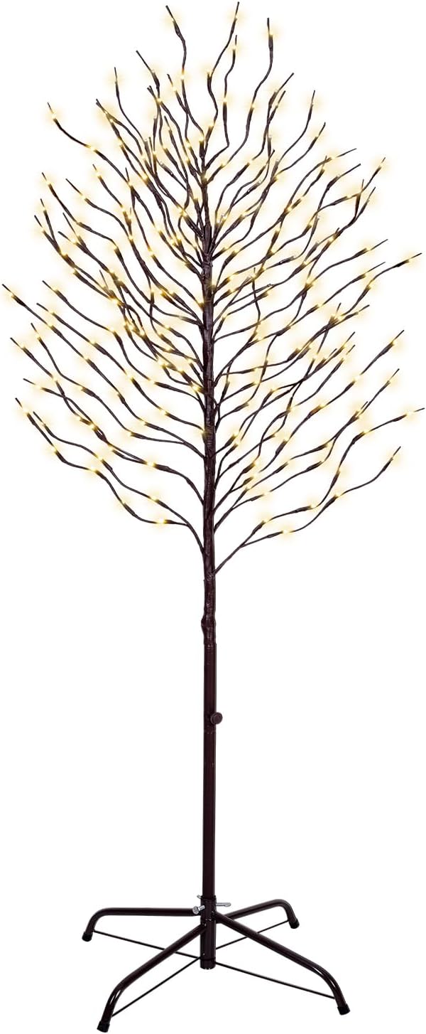 VIVATREES Twinkling Twig Trees, 5ft Lighted Branches with Warm White Fairy Lights, Indoor Outdoor Christmas & Wedding Decor (Brown Branch Star Trees)
