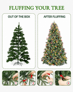 7.5' Frostberry Pine Pre-Lit Frosted Christmas Tree with Red Berries with 350 Warm White LED Lights