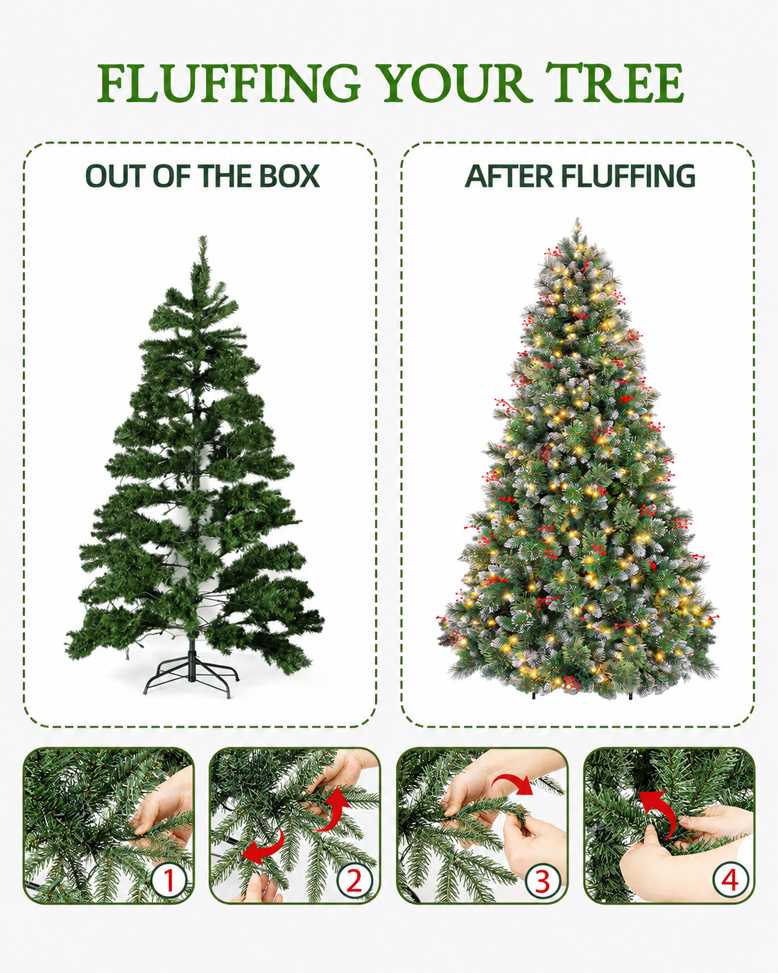 7.5' Frostberry Pine Pre-Lit Frosted Christmas Tree with Red Berries with 350 Warm White LED Lights