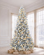 9' Woodland Flocked Pine Artificial Christmas Tree with 600 Warm White & Color LED Lights