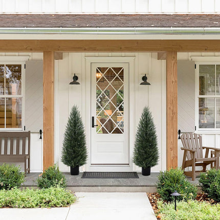 VIVATREES 2Pack 5ft Outdoor Artificial Cedar Topiary Trees, All-Weather Faux Pine for Home Porch Entryway Decor