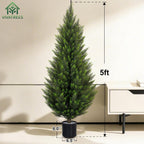 VIVATREES 2Pack 3-5ft Artificial Cedar Topiary UV-Resistant, Commercial-Grade Wind-Proof Faux Pine for All-Season Porch & Entryway Decor