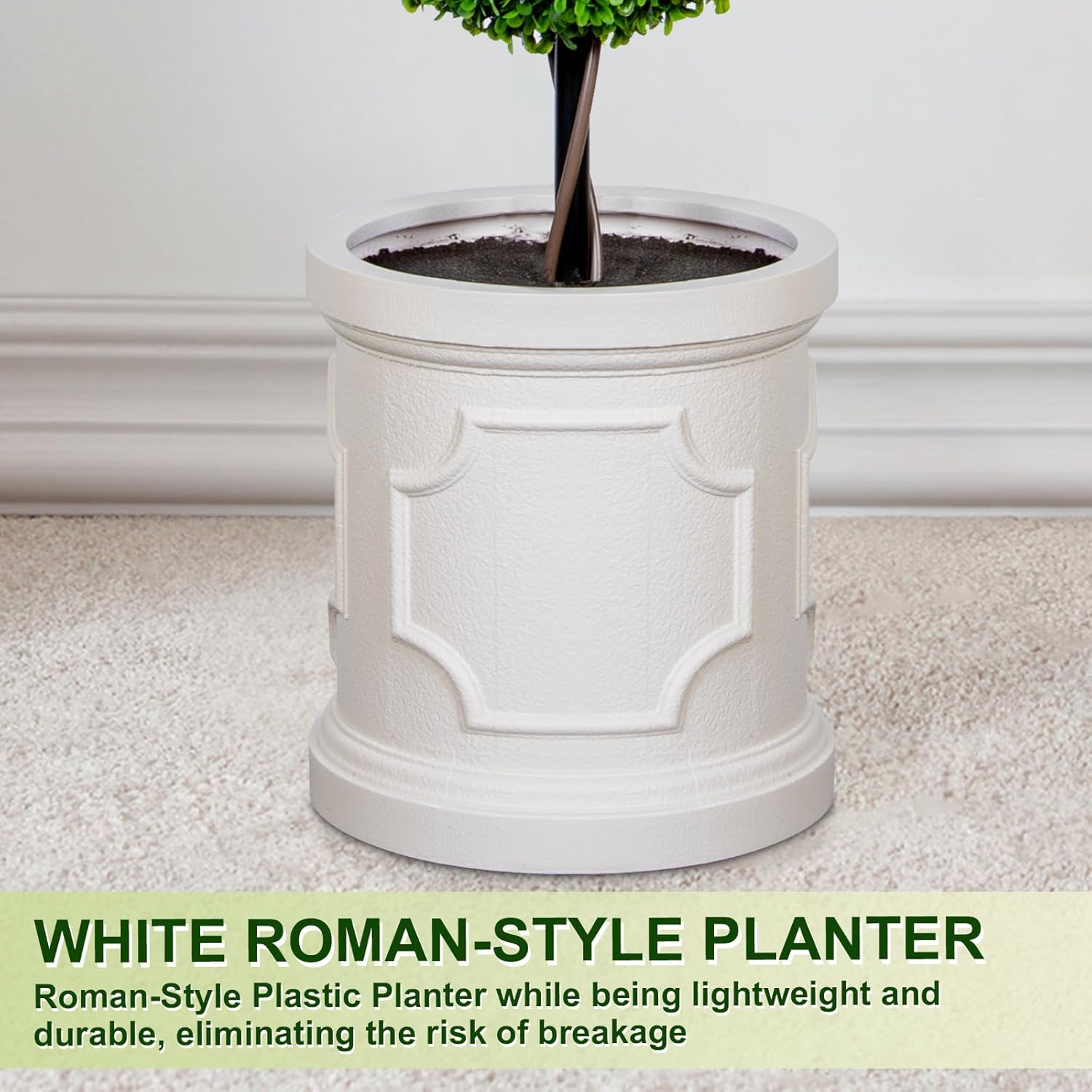 3FT/4FT Artificial Triple Ball Topiary Trees with Roman Style Vintage White Planter Pot, Outdoor Indoor Realistic Faux Shrubs Plants, Fake