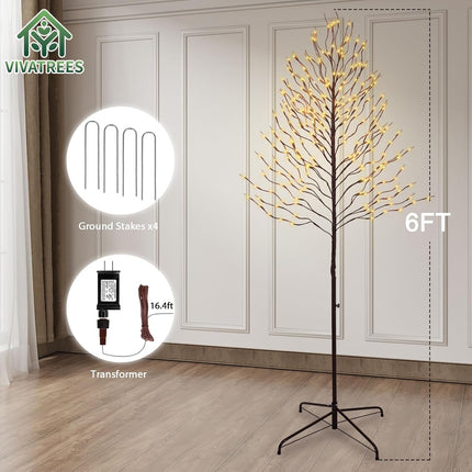 VIVATREES Twinkling Twig Trees, 6ft Lighted Branches with Warm White Fairy Lights, Indoor Outdoor Christmas & Wedding Decor (Brown Branch Star Trees)