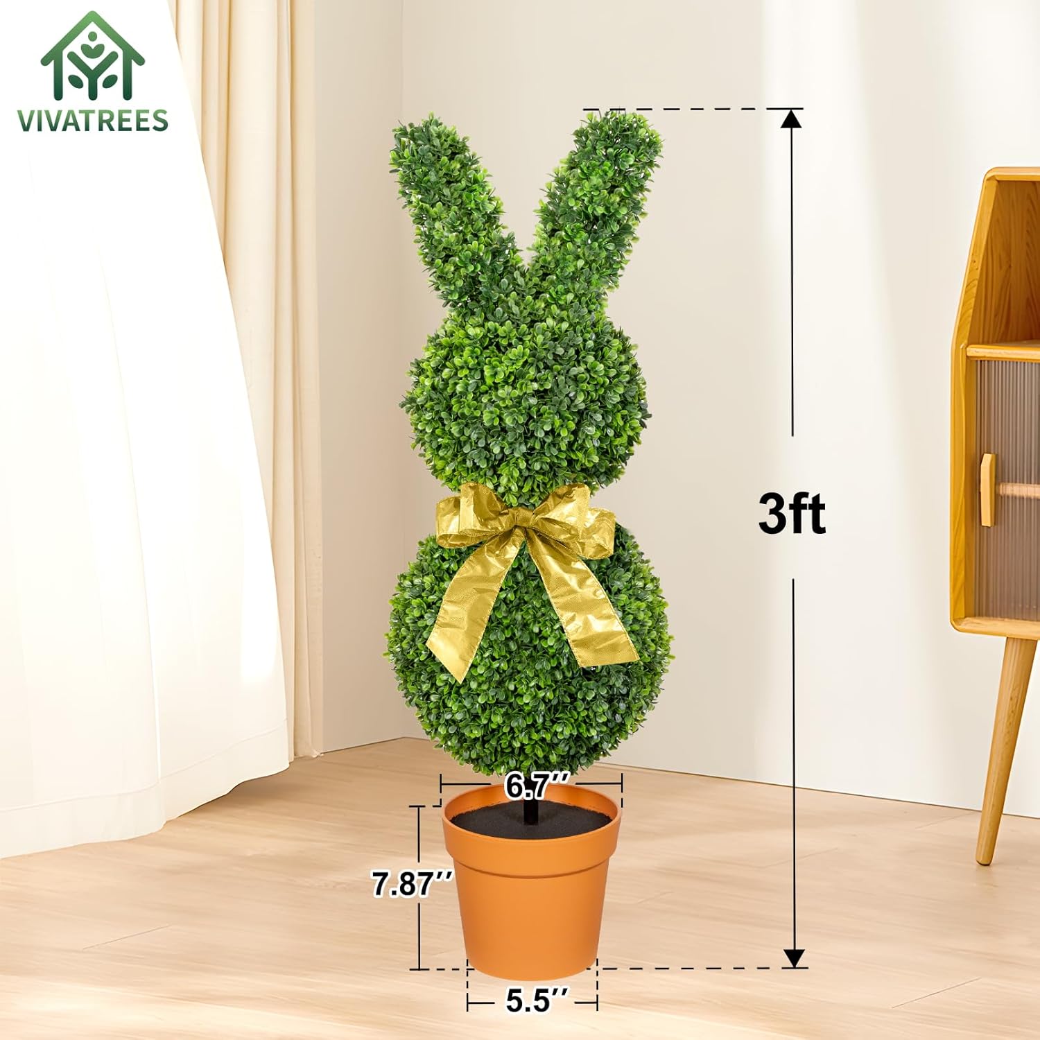 36inch Bunny Shaped Boxwood Topiary with Terracotta-Look Plastic Planter Pot, UV-Resistant Easter Home Decor for Porch, Outdoor & Indoor Spring Rabbit Artificial Topiary Tree(2 Pack)
