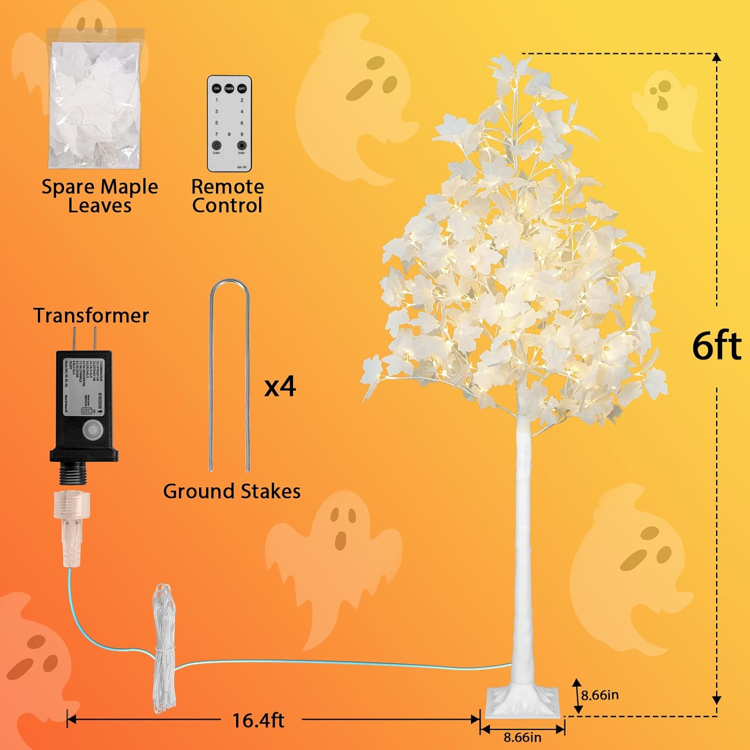 6FT 120LED Artificial Lighted White Maple Tree, Tall Tree with Dual-Tone Lights (Cold & Warm White) Thanksgiving, Christmas, Autumn Harvest Outdoor Indoor Home Decor