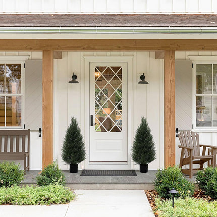 VIVATREES 2Pack 3ft Outdoor Artificial Cedar Topiary Trees, All-Weather Faux Pine for Home Porch Entryway Decor