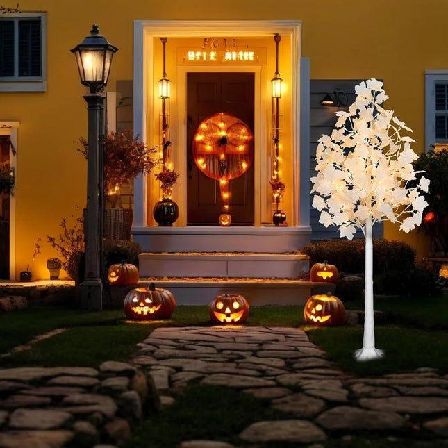 5FT 96LED Artificial Lighted White Maple Tree, Tall Tree with Dual-Tone Lights (Cold & Warm White) Thanksgiving, Christmas, Autumn Harvest Outdoor Indoor Home Decor