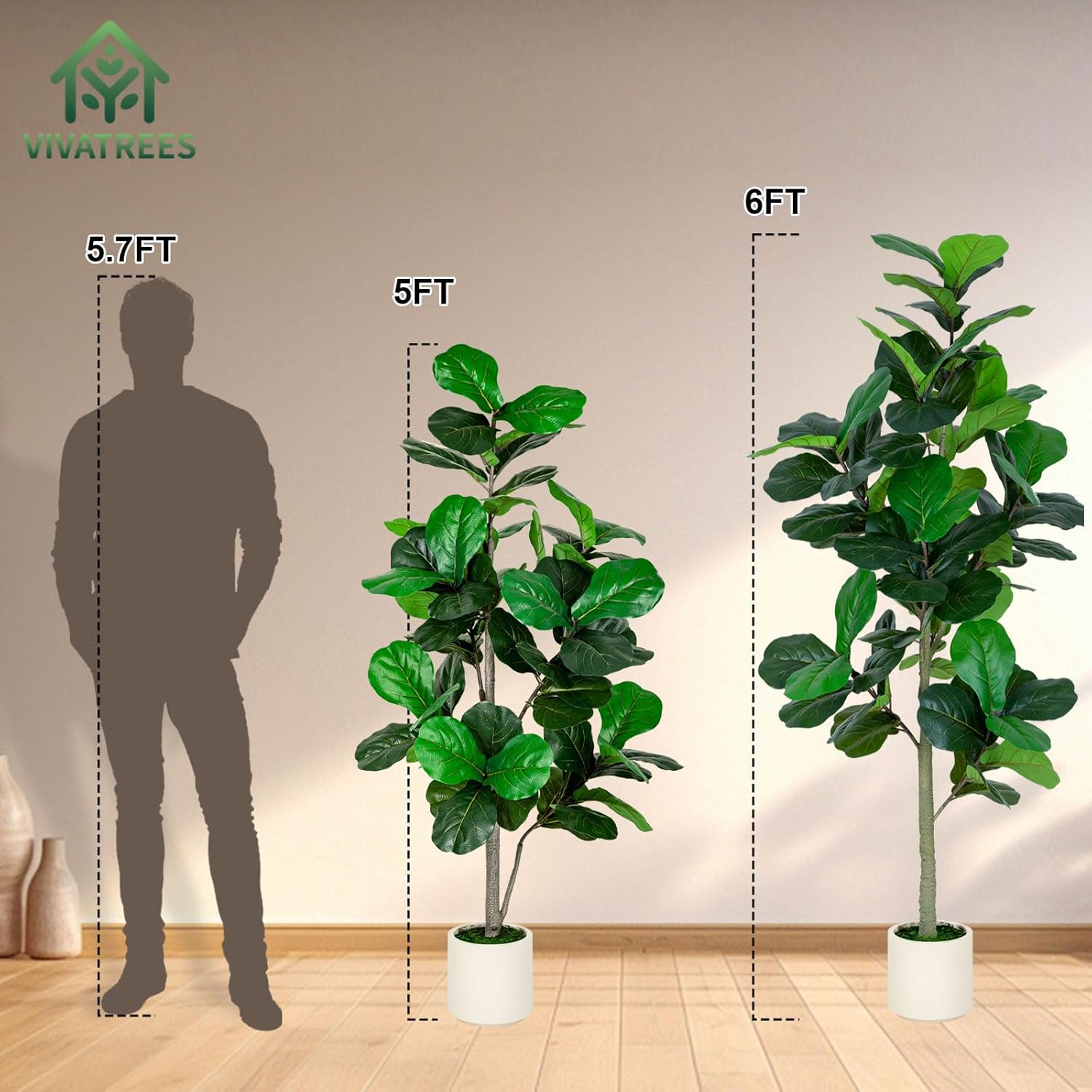 fiddle leaf fig tree 6 ft 5FT Artificial Fiddle Leaf Fig Tree in White Planter Faux IndoorOutdoor Floor Plant with Realistic Leaves for Home & Office Decor