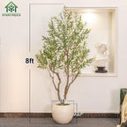 Olive Tree Artificial Indoor, 8FT Tall Faux Olive Tree with 18in Round White Planter, Artificial Plants with Natural Wood Trunk and Lifelike Fruits for Home Office Decor