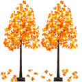 2 Pack 6FT Artificial Lighted Maple Tree with 120 LEDs, Fall Tree with Warm White Lights for Indoor Outdoor Autumn Halloween Thanksgiving Decor