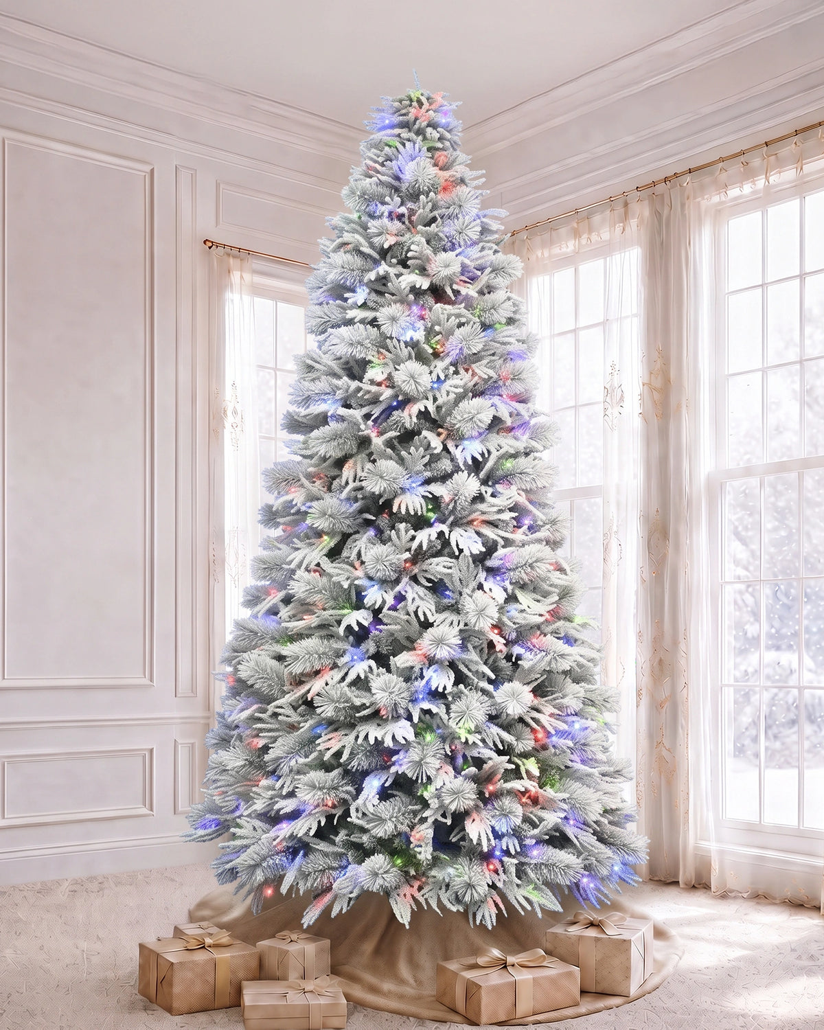 9' Winterpine Pre-Lit Frosted Pine Artificial Christmas Tree with 700 Warm White & Color LED Lights