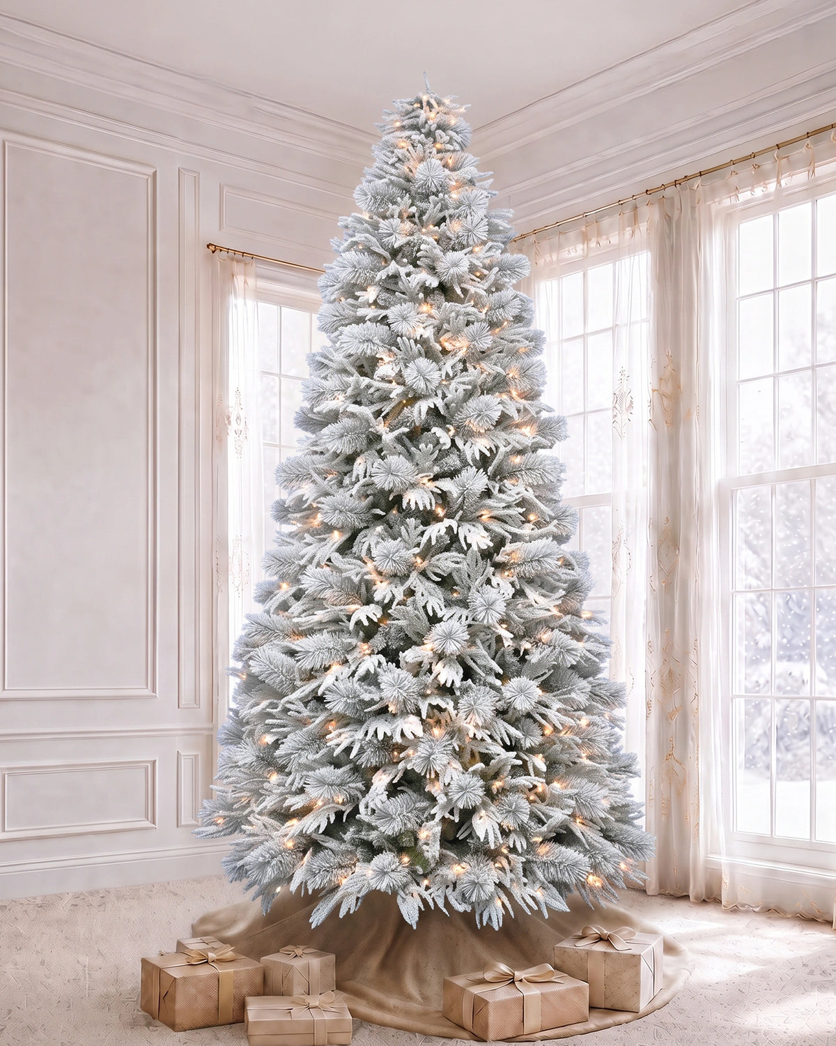 7.5' Winterpine Pre-Lit Frosted Pine Artificial Christmas Tree with 550 Warm White & Color LED Lights