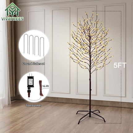 VIVATREES Twinkling Twig Trees, 5ft Lighted Branches with Warm White Fairy Lights, Indoor Outdoor Christmas & Wedding Decor (Brown Branch Star Trees)