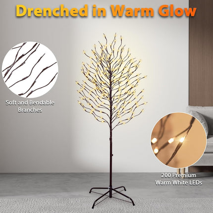 VIVATREES Twinkling Twig Trees, 5ft Lighted Branches with Warm White Fairy Lights, Indoor Outdoor Christmas & Wedding Decor (Brown Branch Star Trees)
