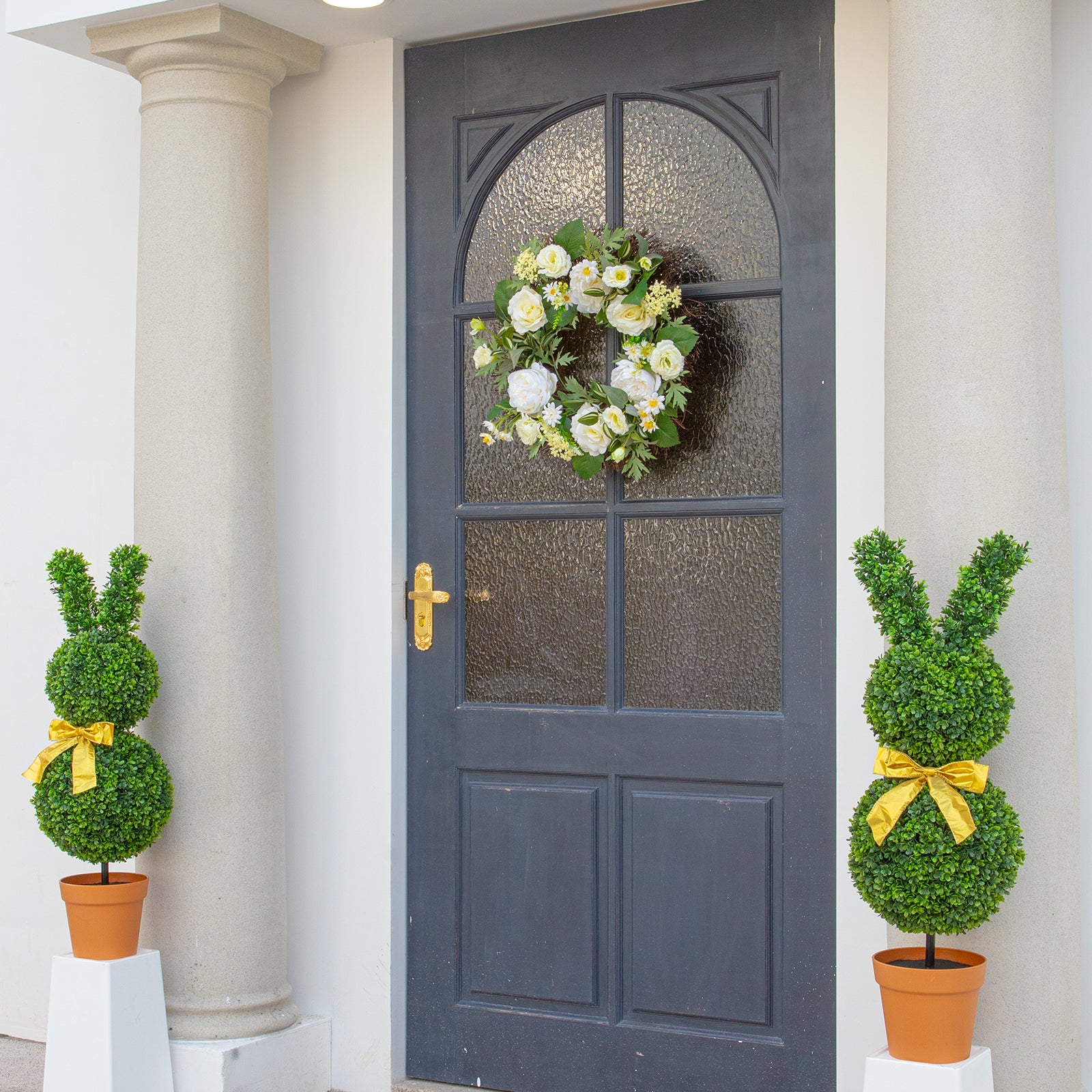 36inch Bunny Shaped Boxwood Topiary with Terracotta-Look Plastic Planter Pot, UV-Resistant Easter Home Decor for Porch, Outdoor & Indoor Spring Rabbit Artificial Topiary Tree(2 Pack)