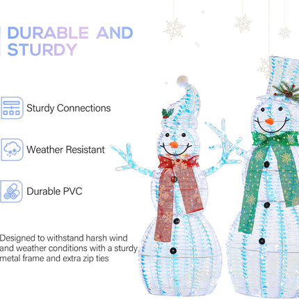 3.5' 3D Pre-lit Iridescent Christmas Snowman Family, 3-Piece Lighted Snowman Set with 180 LED Lights, Ground Stakes, Zip Ties for Outdoor Decoration
