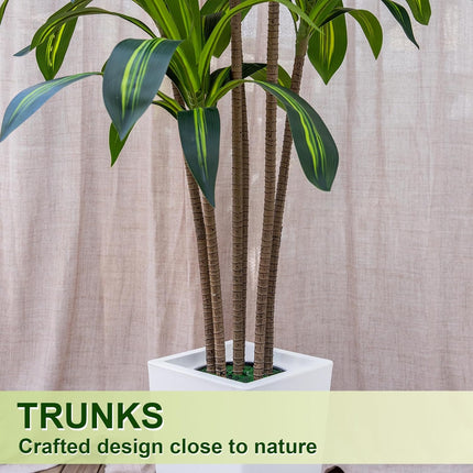 VIVATREES Dracaena Tree 5FT Artificial, 60in Tall Faux Dracaena Tree with 15.7 White Planter, Fake Potted Tree for Indoor & Outdoor Home Office Decor