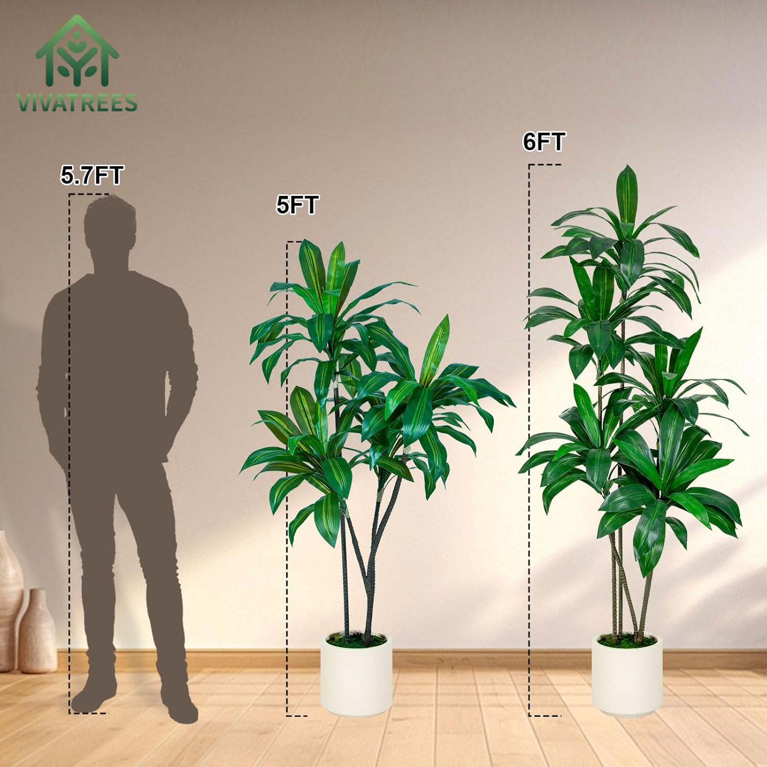 6ft house plant 6FT Tall Faux Dracaena Tree with White Tall Planter – Vivatrees
