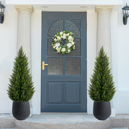 VIVATREES 2Pack 5ft Outdoor Artificial Cedar Topiary Trees, All-Weather Faux Pine for Home Porch Entryway Decor