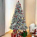 6.5' Snow Flocked Artificial Christmas Tree with Pine Cones, Metal Stand and Hinged Branches