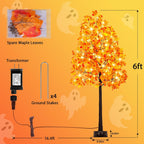 6FT Artificial Lighted Maple Tree, 120LED Tall Tree with Warm White Lights and Maple Leaves for Thanksgiving, Christmas, Autumn Harvest Outdoor Indoor Home Decor, Orange