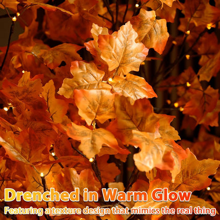 5FT Artificial Lighted Maple Tree, 96LED Tall Tree with Warm White Lights and Maple Leaves for Thanksgiving, Christmas, Autumn Harvest Outdoor Indoor Home Decor, Orange