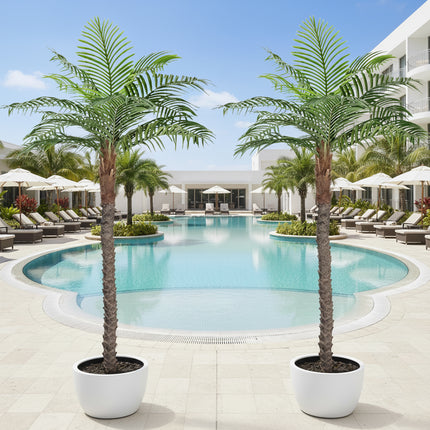 7FT Faux Palm Tree, Artificial Golden Cane Palm Tree Outdoor Indoor, Fake Tree for Home House Office Living Room Yard Patio, 2Pack