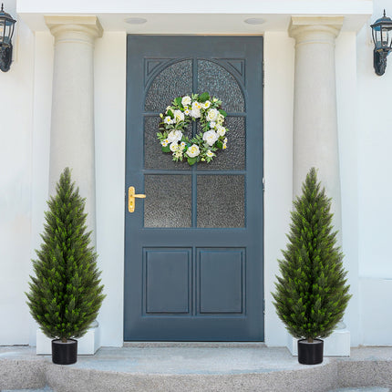 VIVATREES 2Pack 5ft Outdoor Artificial Cedar Topiary Trees, All-Weather Faux Pine for Home Porch Entryway Decor