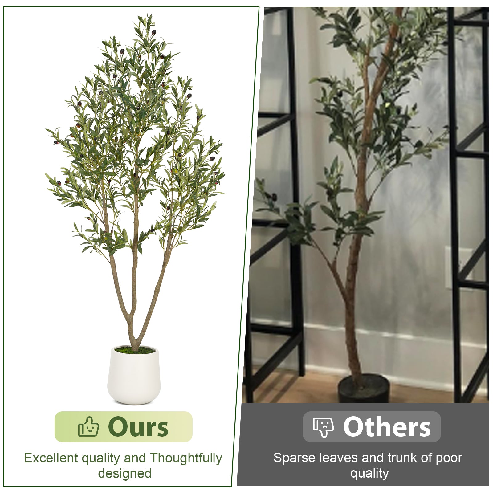 6ft indoor plants 5FT 6FT 7FT Artificial Olive Tree Faux Olive Plant Realistic Leaves Silk Tree with White Pot Planter Lifelike Green Leaves & Olive Fruits for Home
