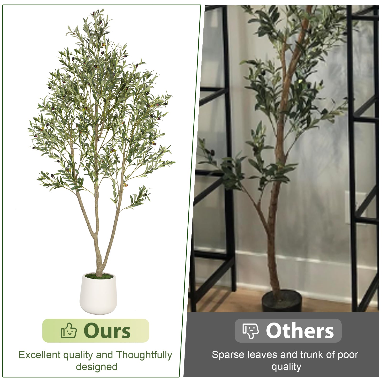 7FT Artificial Olive Tree in White Planter Faux Indoor Plant with Realistic Wood Trunk & Lifelike Fruits for Home/Office Decor