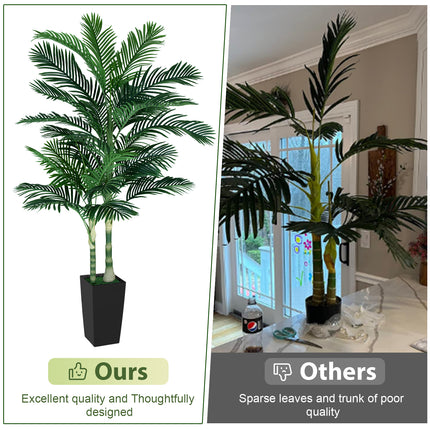 7FT Silk Island Golden Cane Palm Tree (Black Planter)