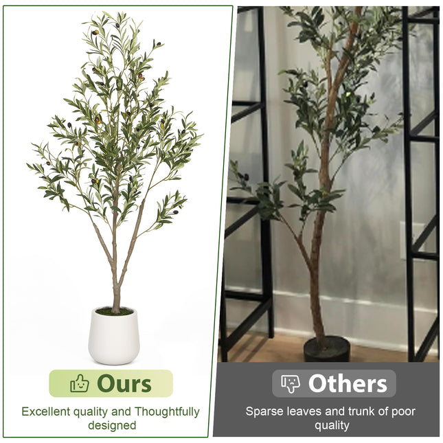 5ft indoor plant 5FT Artificial Olive Tree in White Planter Faux Indoor Plant with Realistic Wood Trunk & Lifelike Fruits for Home & Office Decor