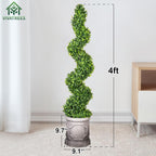 4FT Artificial Spiral Boxwood Topiary Trees with Antique-White Roman-Style Planter - Outdoor&Indoor Year-Round Garden, Porch, Entryway Decor (2 Pack)