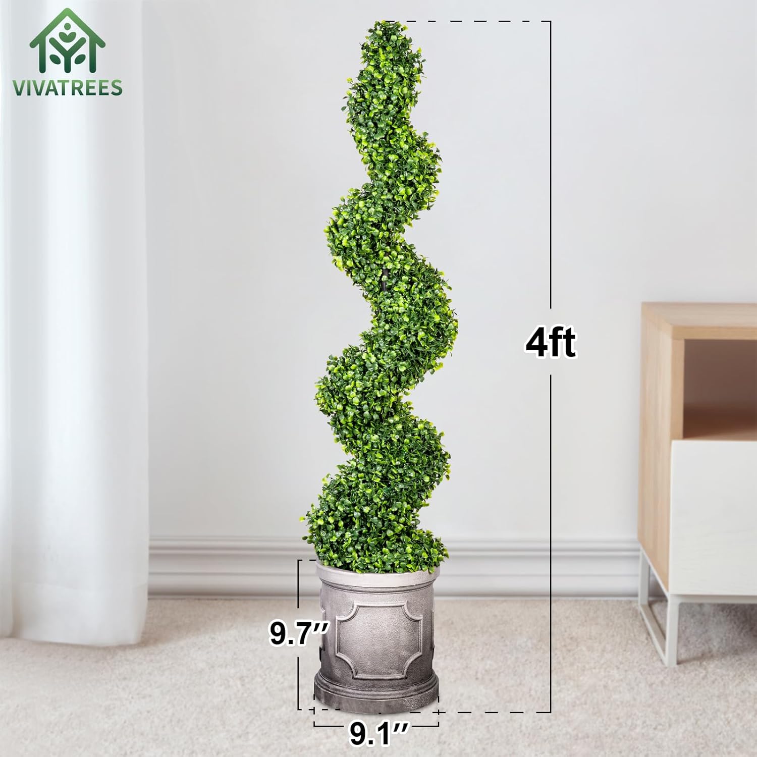 4FT Artificial Spiral Boxwood Topiary Trees with Antique-White Roman-Style Planter - Outdoor&Indoor Year-Round Garden, Porch, Entryway Decor (2 Pack)