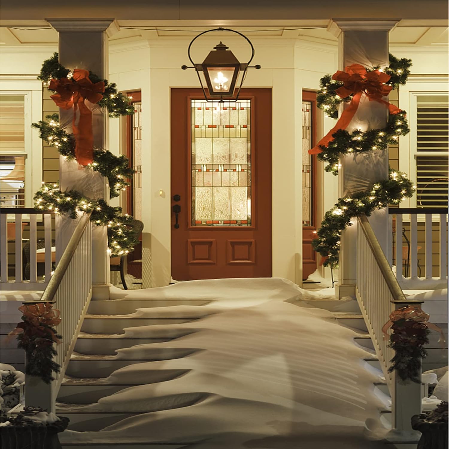 12' Snow Flocked Christmas Garland with 100 Multicolor LED Lights, Pinecones & Red Berries, Prelit Artificial Christmas Garland, Battery Operated with Timer