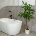 6FT/5FT Tall Faux Dracaena Tree Artificial Plant with Natural Wood Trunk & Vibrant Green Leaves in White Planter