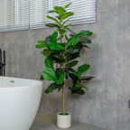 6FT/5FT Artificial Fiddle Leaf Fig Tree in White Planter Faux Indoor Outdoor Floor Plant with Realistic Leaves for Home & Office Decor