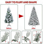 Vivatrees 6.5'/7.5'/9' Prelit Snow Flocked Christmas Tree with Pine Cones and Berries, Color Changing LED Lights, Branch Tips, Metal Stand and Hinged Branches, 10 Color Modes