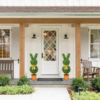36inch Bunny Shaped Boxwood Topiary with Terracotta-Look Plastic Planter Pot, UV-Resistant Easter Home Decor for Porch, Outdoor & Indoor Spring Rabbit Artificial Topiary Tree(2 Pack)