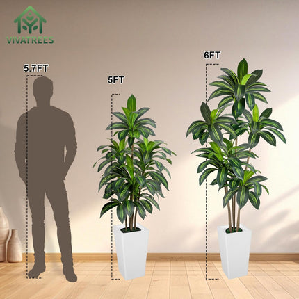 VIVATREES Dracaena Tree 5FT Artificial, 60in Tall Faux Dracaena Tree with 15.7 White Planter, Fake Potted Tree for Indoor & Outdoor Home Office Decor