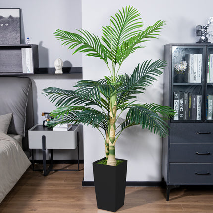 7FT Silk Island Golden Cane Palm Tree (Black Planter)